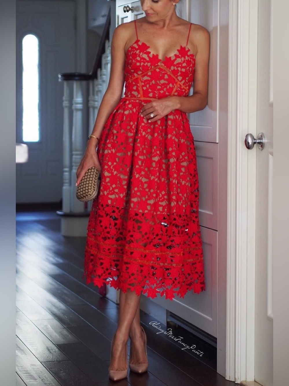 Self-Portrait Azaelea Lace Midi Dress Red US 6